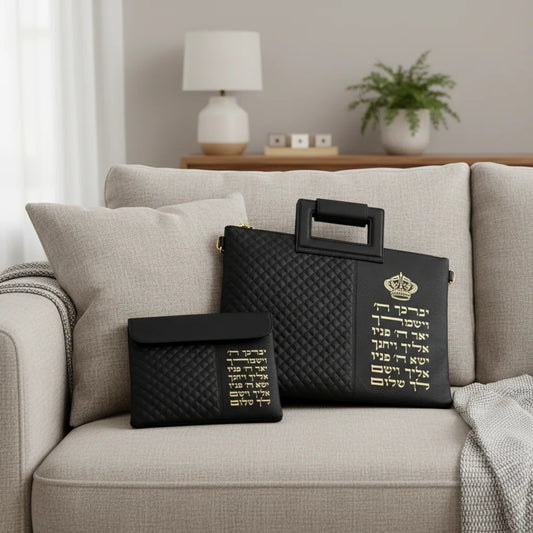 Tallit and Tefillin Bag Set 38*31 cm - Black Leatherette