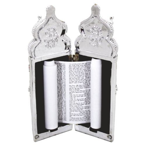 Elegant Silvered Polymer Sephardic Torah Book for Children, Laid with Choshen Stones
