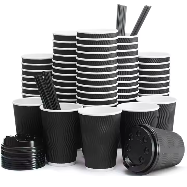 Disposable Coffee Cups With Lids & Straws 10 Oz 100 Packs Paper Cups