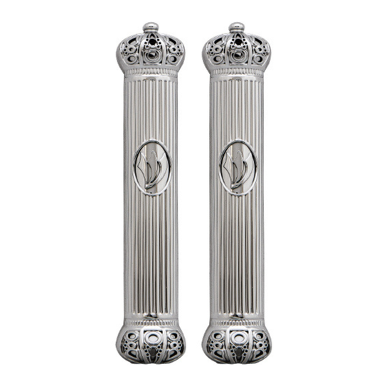 Mezuzah Metallic Gray-amp Black Striped Design Metal "shin"