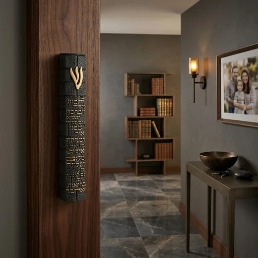 Mezuzah Case Black Stone Look Kotel 20 cm 7.87 in Scroll Holder