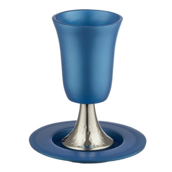 Aluminum Kiddush Cup 15 cm With Saucer Blue
