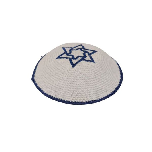 Knitted Cotton Magen David Serugah Yamulke Jewish 17 cm