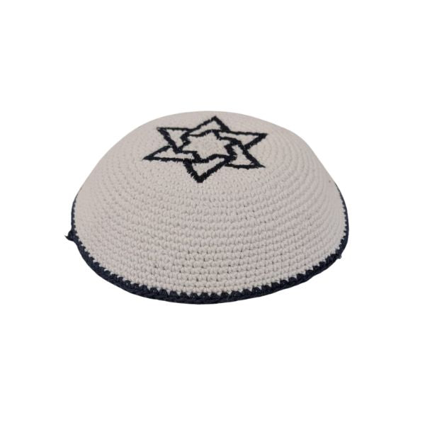 Knitted Cotton Magen David Serugah Yamulke Jewish 17 cm