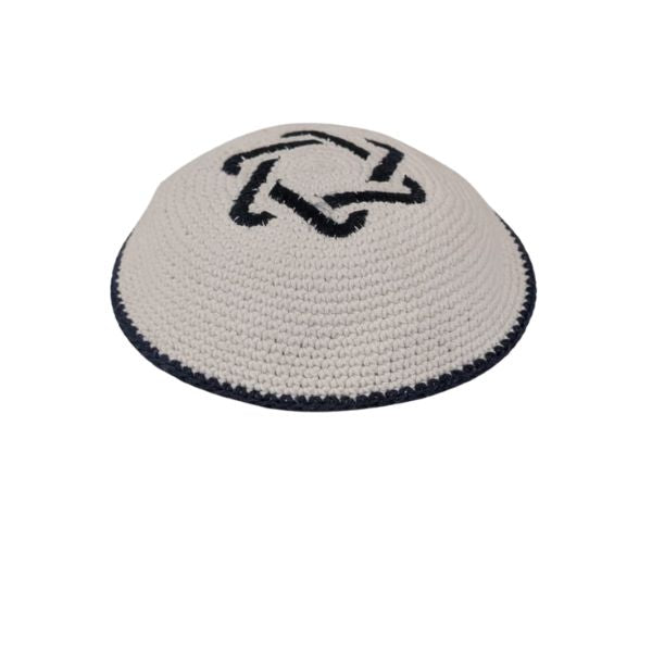 Knitted Cotton Magen David Serugah Yamulke Jewish 17 cm