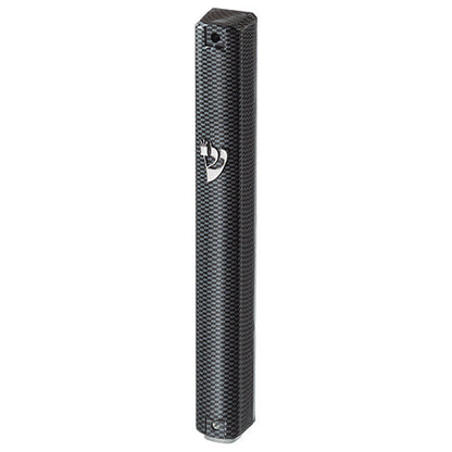 Plastic Mezuzah 12cm 3d Metallic Paint- Checkered Design