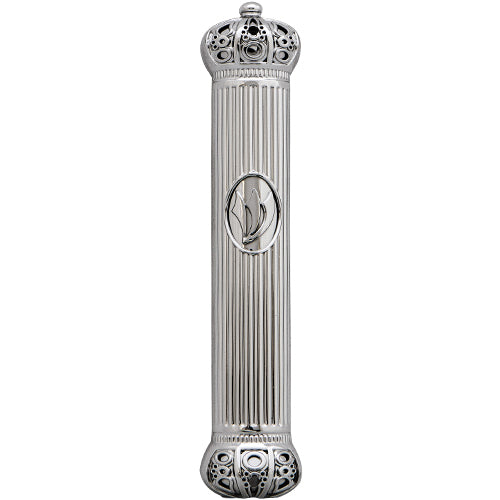 Plastic Mezuzah 12cm With Rubber Cork- Crown Series - Silver