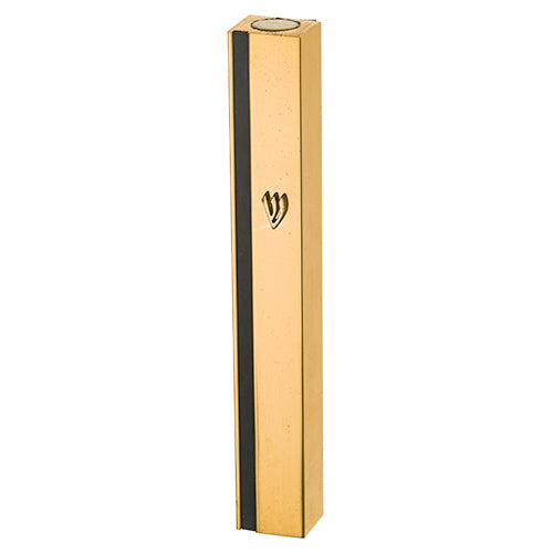 Gold Aluminum Mezuzah 12cm - Metal Shin Black Stripe Door Case