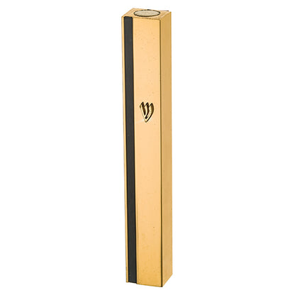 Gold Aluminum Mezuzah 12cm - Metal Shin Black Stripe Door Case