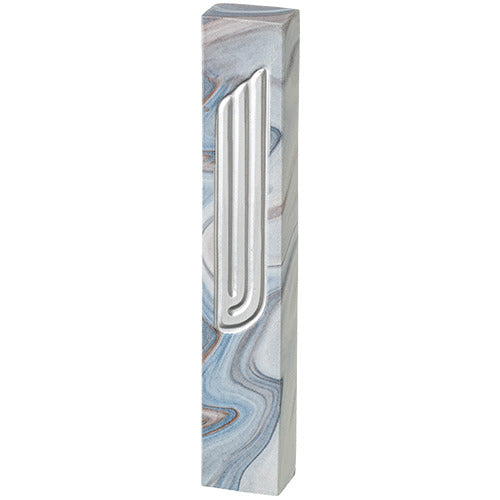 Mezuzah for Door Modern Marble Silver "Shin" Polyresin Mezuzah