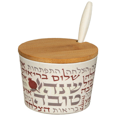 Bamboo Honey Dish "Shana Tovah"- 6.5 cm