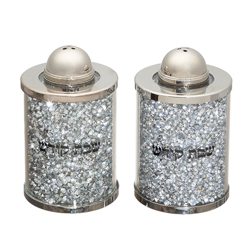 Crystal Salt & pepper Holders 6 cm with Silver Stones