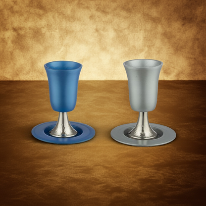 Aluminum Kiddush Cup 15 cm With Saucer Blue