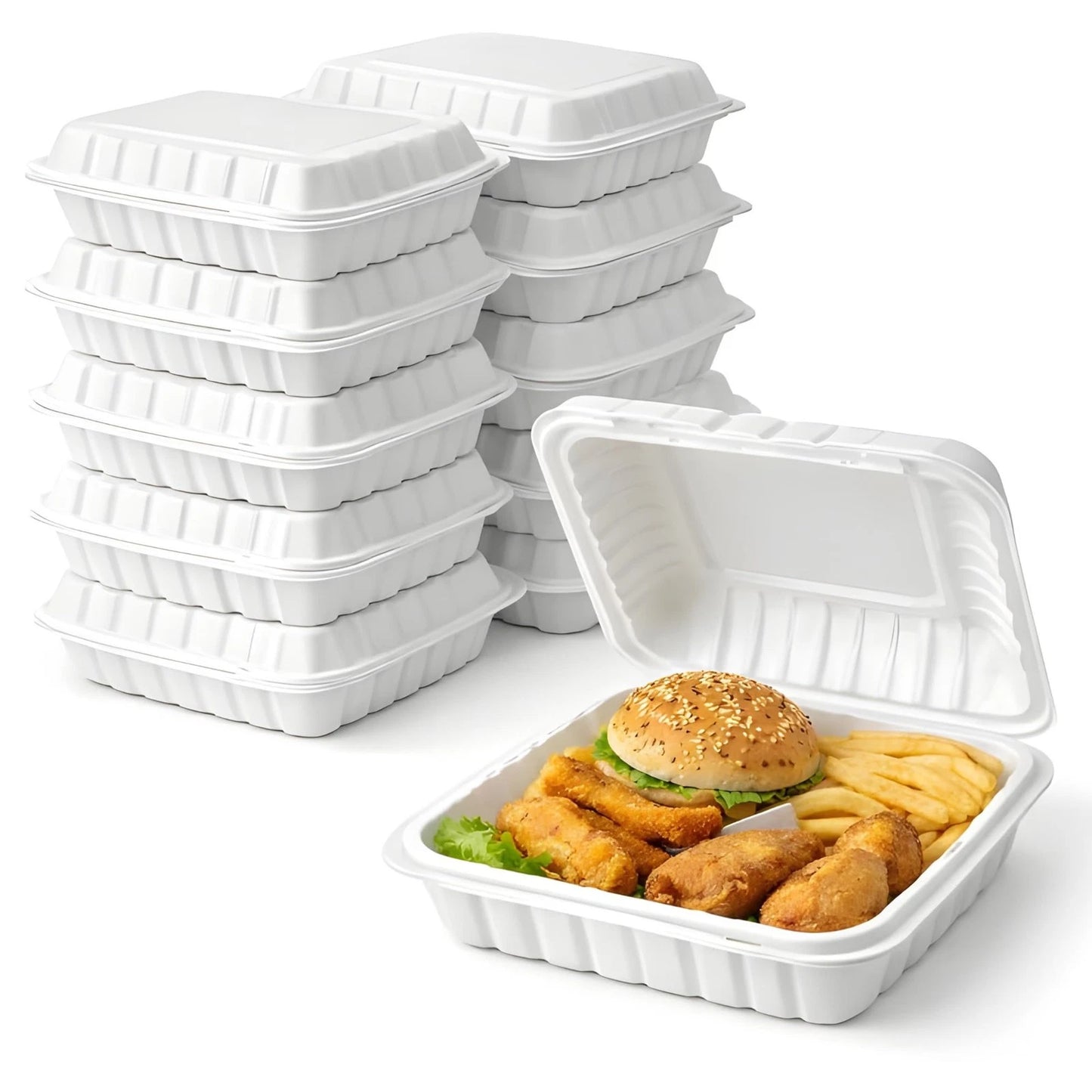 8x8 Clamshell Take Out Containers 150 Pack Microwave-Safe