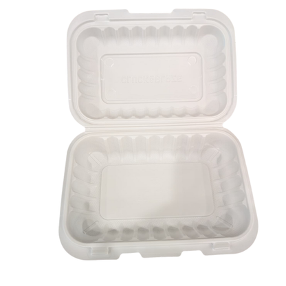 9" x 6" Microwave-Safe White Mineral-Filled Plastic Hinged Take-Out Container, Single Compartment – 150-Pack