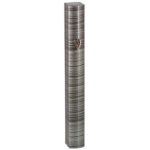 Aluminum Mezuzah 15 Cm-3d Metallic Gray-amp Black Striped Design- Special Profile, Metal "shin"