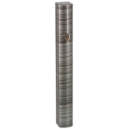 Aluminum Mezuzah 15 Cm-3d Metallic Gray-amp Black Striped Design- Special Profile, Metal "shin"