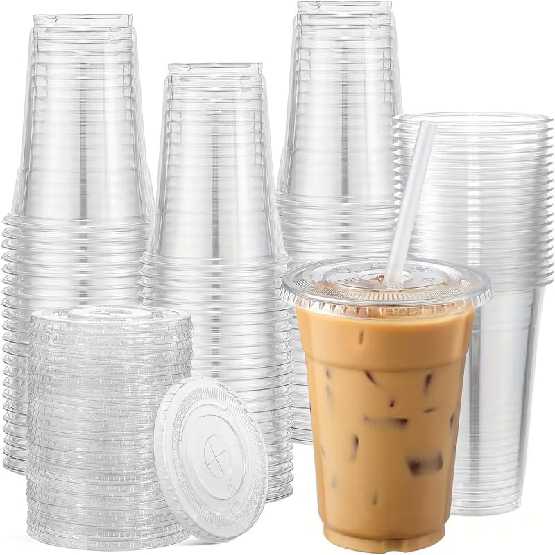 Non-Slip, Break Resistant Clear Plastic Cups with Lids Disposable Leak Proof