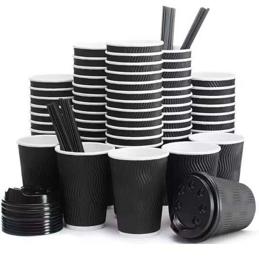 Disposable Coffee Cups With Lids & Straws 10 Oz 100 Packs Paper Cups