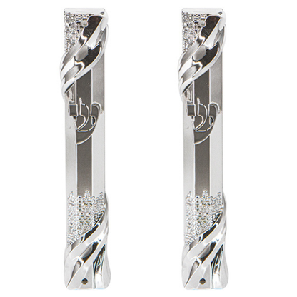 Plastic Mezuzah With Rubber Cork 12 Cm- Jerusalem Theme In Silver