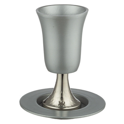 Aluminum Kiddush Cup 15 cm With Saucer Blue