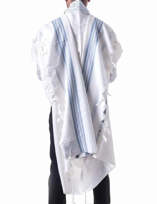 Tallit Tashbetz – Light Blue Shiny Silver Judaica Tallit