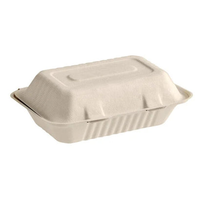 Clamshell Take Out Food Containers 9x6 | 8x8 – 1 or 3 Compartment | 200 ct Natural Biodegradable Bagasse To Go Containers Kosher Certified