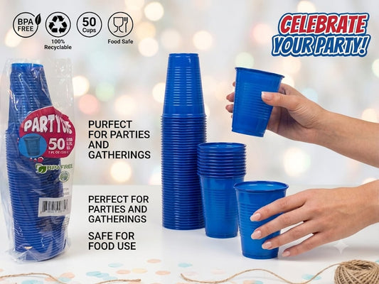 7oz Blue Plastic Water Cups 1000 Pack BPA-Free Bulk for Offices & Events