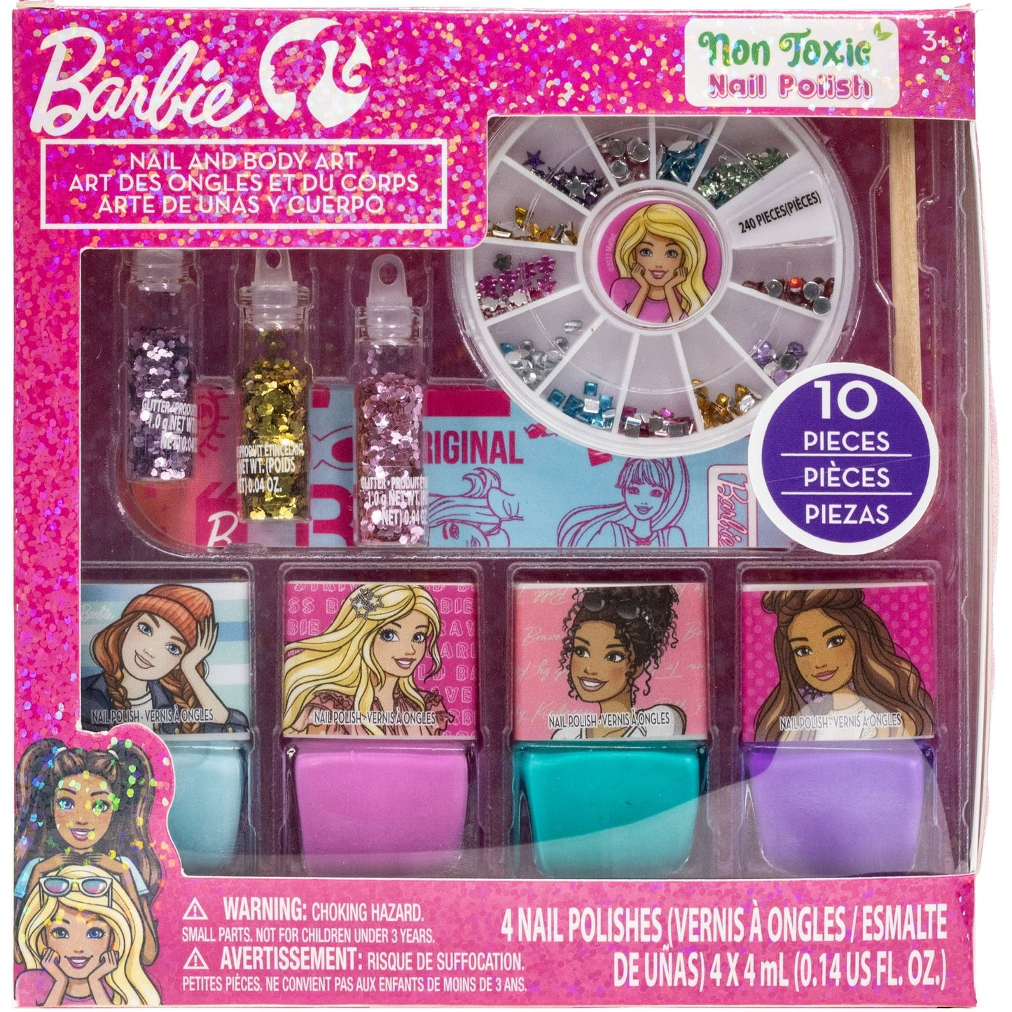 Barbie Nail Art Polish & Glitter Set - 10 Piece DIY Kit for Girls