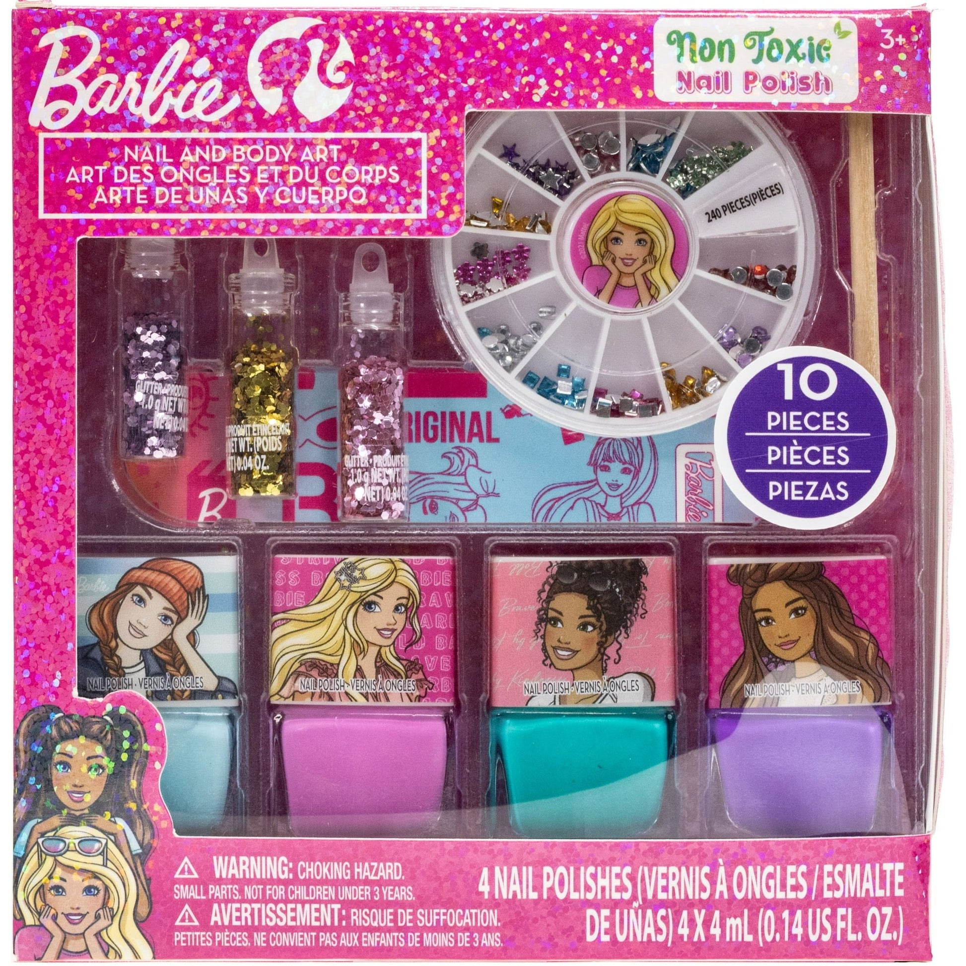 Barbie Nail Art Polish & Glitter Set - 10 Piece DIY Kit for Girls