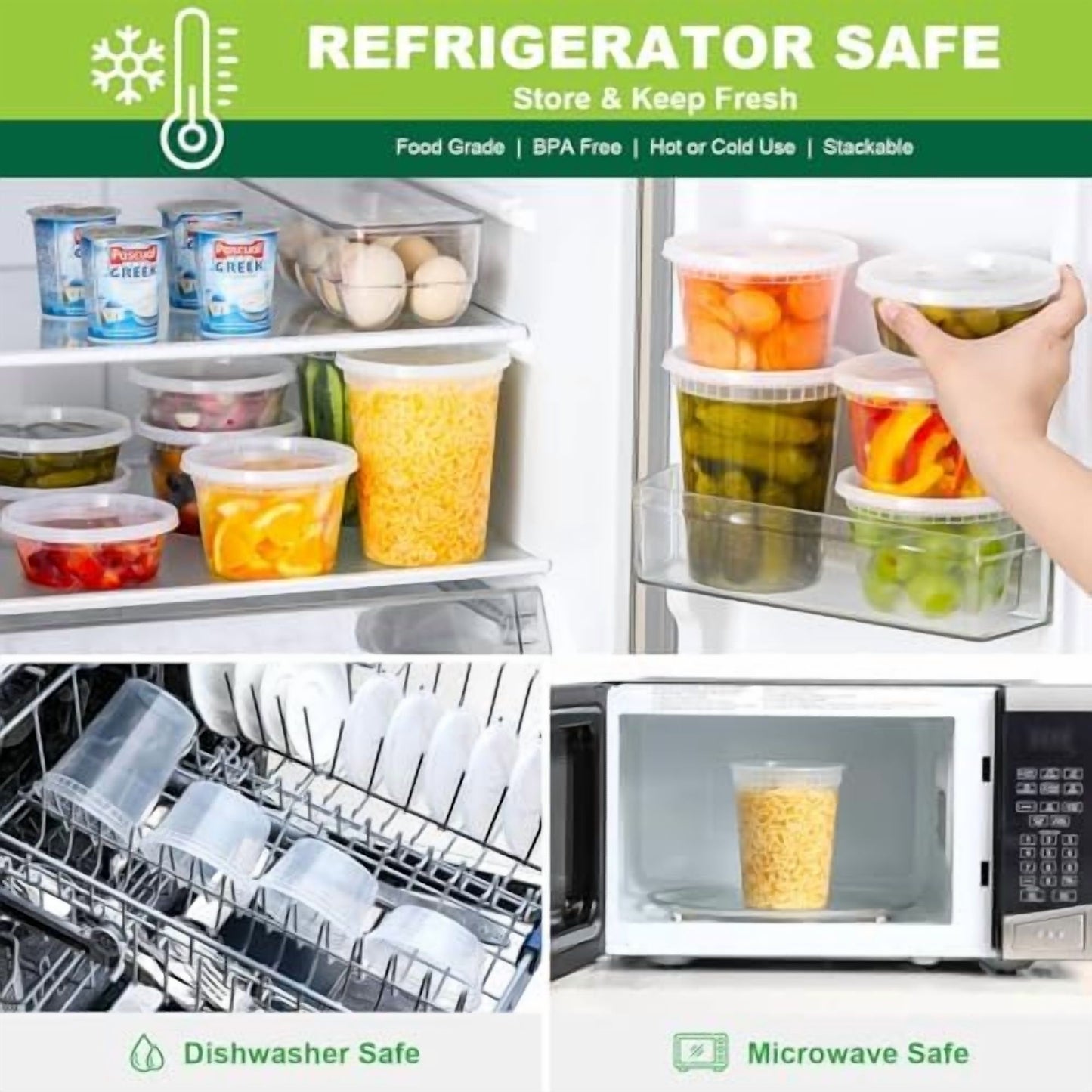 Plastic Deli Containers with Lids - 8oz 16oz 32oz Food Storage - 240 Pack