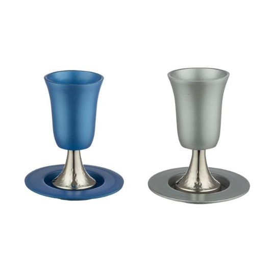 Aluminum Kiddush Cup 15 cm With Saucer Blue