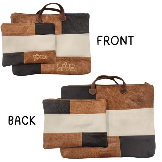 Tallit and Tefillin Leather Bag Set Traditional Zippered Bags 2 Part