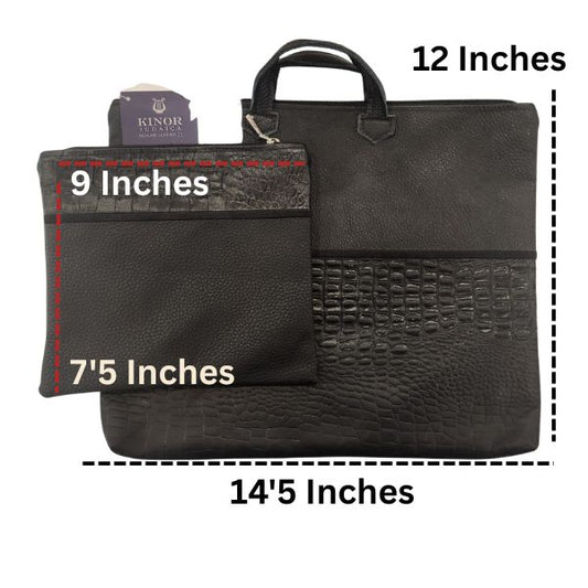 Tallit and Tefillin Leather Bag Set Traditional Zippered Bags 2 Part Balck