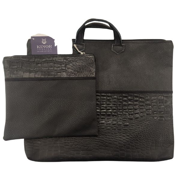 Tallit and Tefillin Leather Bag Set Traditional Zippered Bags 2 Part Balck
