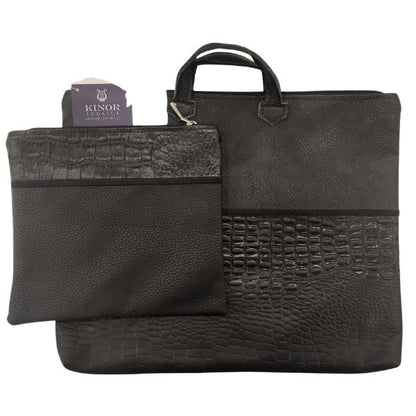 Tallit and Tefillin Leather Bag Set Traditional Zippered Bags 2 Part Balck