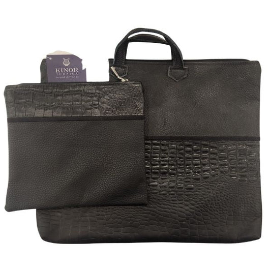 Tallit and Tefillin Leather Bag Set Traditional Zippered Bags 2 Part Balck