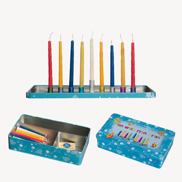 Tin Elegant Menorah Box 23*12 Cm- Blue