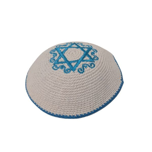 Handmade Knitted Cotton Serugah Kippah – Classic Jewish Yarmulke Size 17