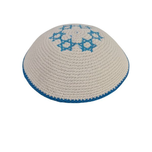 Handmade Knitted Cotton Serugah Kippah – Classic Jewish Yarmulke Size 17