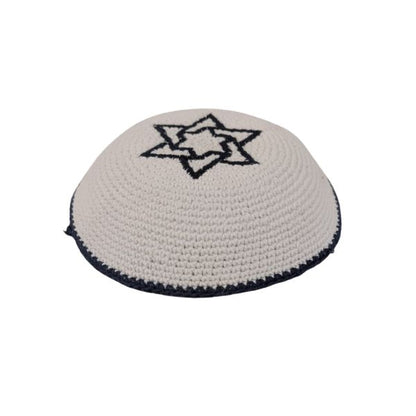 Knitted Cotton Magen David Serugah Yamulke  Jewish 17 cm