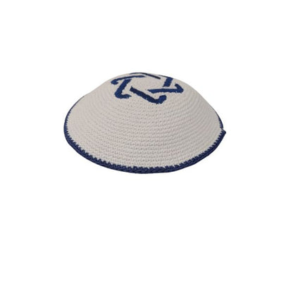 Knitted Cotton Magen David Serugah Yamulke  Jewish 17 cm