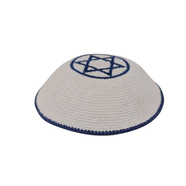 Knitted Cotton Magen David Serugah Yamulke  Jewish 17 cm