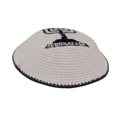 Knitted Cotton Magen David Serugah Yamulke  Jewish 17 cm