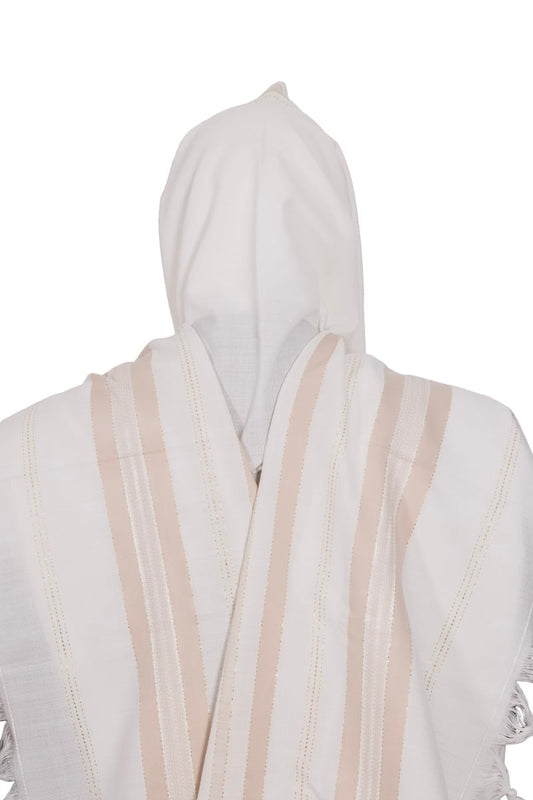 Tallit Gadol Tallit Aviv – Shiny Beige Gold Mushkan Tacheles