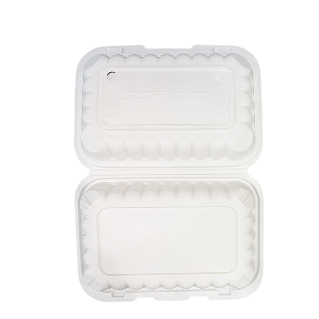 9" x 6" Microwave-Safe White Mineral-Filled Plastic Hinged Take-Out Container, Single Compartment – 150-Pack