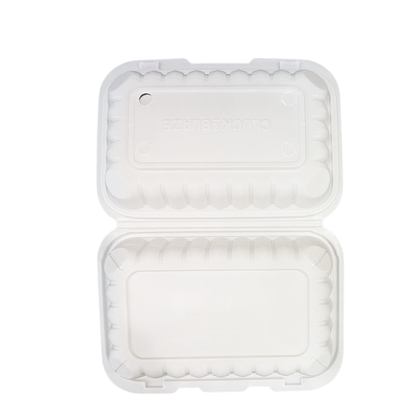 9" x 6" Microwave-Safe White Mineral-Filled Plastic Hinged Take-Out Container, Single Compartment – 150-Pack